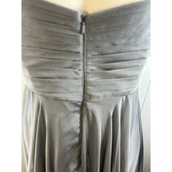 La Femme Chiffon Long Dress w/ pleated bodice w/ hidden zipper in Platinum. 
12 - Picture 5 of 11